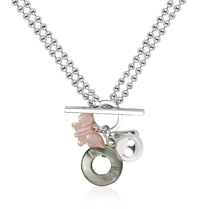 Collier double papillon femme