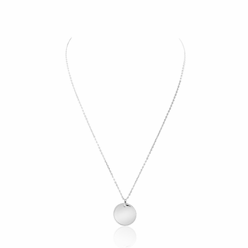 Collier médaille perlée argent à personnaliser femme