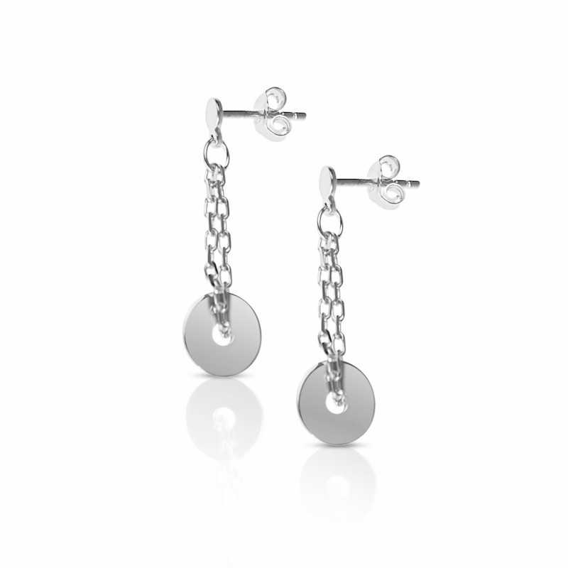 Hanging silver circle earrings woman