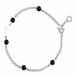 Black agate pearls black woman silver bracelet