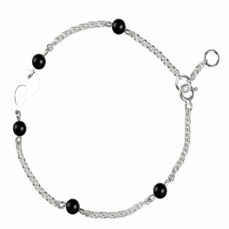 Bracelet argent perles agate noire femme Bracelet argent perles agate noire femme