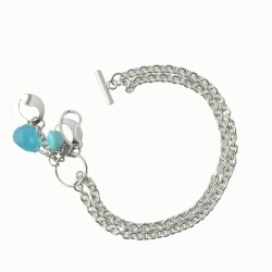 Bracelet argent double chaine nacre turquoise femme