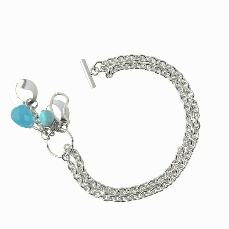 Women's double-silver chain double-chain turquoise bracelet Women's double-silver chain double-chain turquoise bracelet