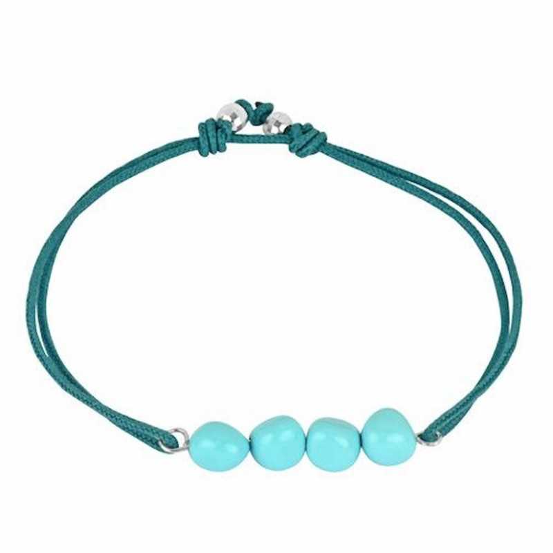 Bracelet corde ajustable perles turquoise femme
