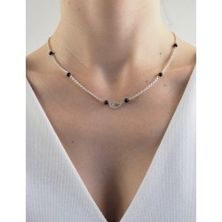 Collier perles agate noire femme