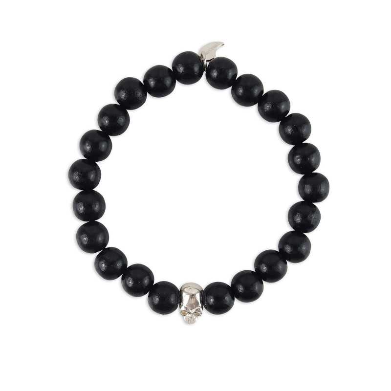 Bracelet perles bois tête mort femme Bracelet perles bois tête mort femme