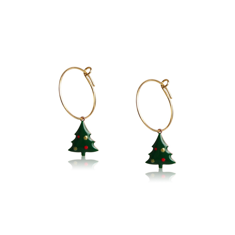 Creole earrings Christmas tree in silver woman
