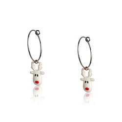 Boucles d'oreilles créoles tête de rennes de noël argent femme