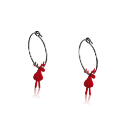 Boucles d’oreilles créoles renne de noël émail femme