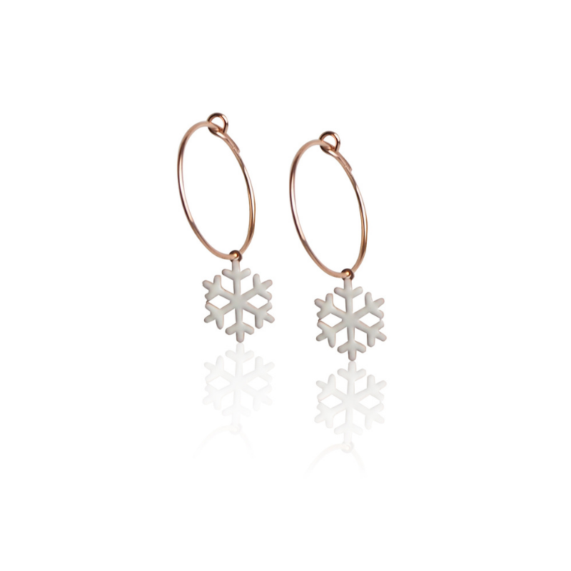 Boucles d’oreilles créoles flocon de neige en émail femme Boucles d’oreilles créoles flocon de neige en émail femme
