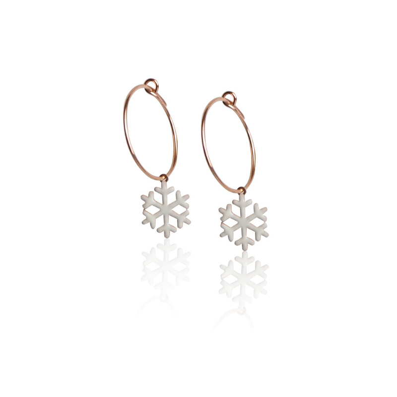 Boucles d’oreilles créoles flocon de neige en émail femme