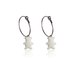 Boucles d'oreilles créoles ours blanc émail femme