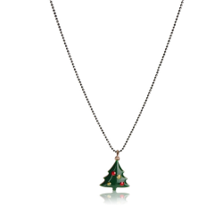 Necklace Christmas tree enamel woman