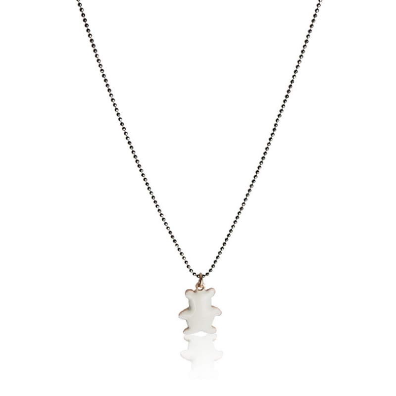 Collier ours blanc jeune fille émail