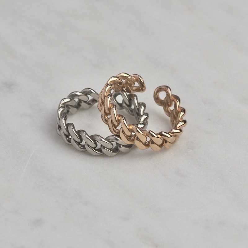 Bague chainette duo : Plaqué or rose - Argent massif Bague chainette duo : Plaqué or rose - Argent massif