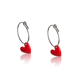 Creole earrings red heart enamel rose gold