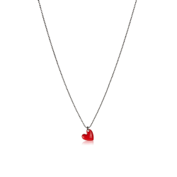 Collier femme cœur émail rouge or rose 18kt