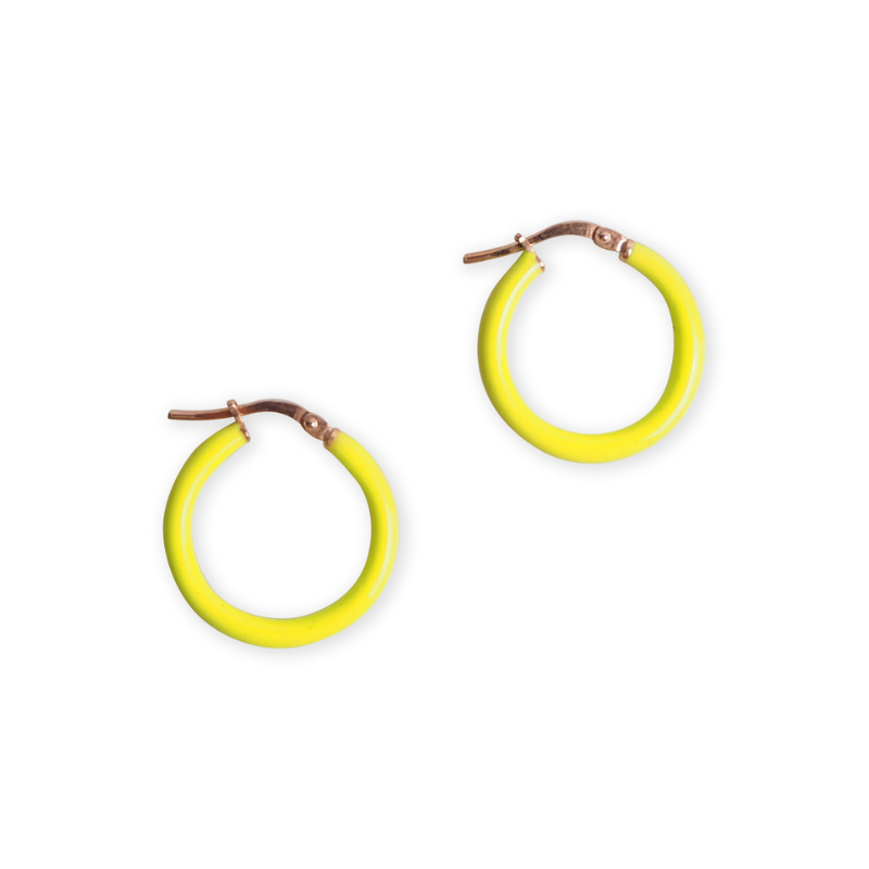 Boucles créoles émail jaune fluo or rose femme