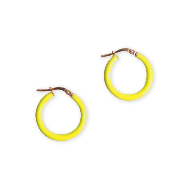 Creoolse lussen neon geel emaille rosé gouden vrouw Creoolse lussen neon geel emaille rosé gouden vrouw
