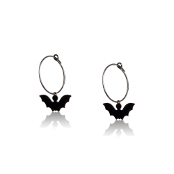 Creoles bat black enamel sterling silver woman