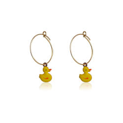 Boucles d'oreilles canard jaune créoles argent massif 925 femme