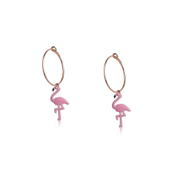 Flamingo earrings pink vermeil yellow gold woman