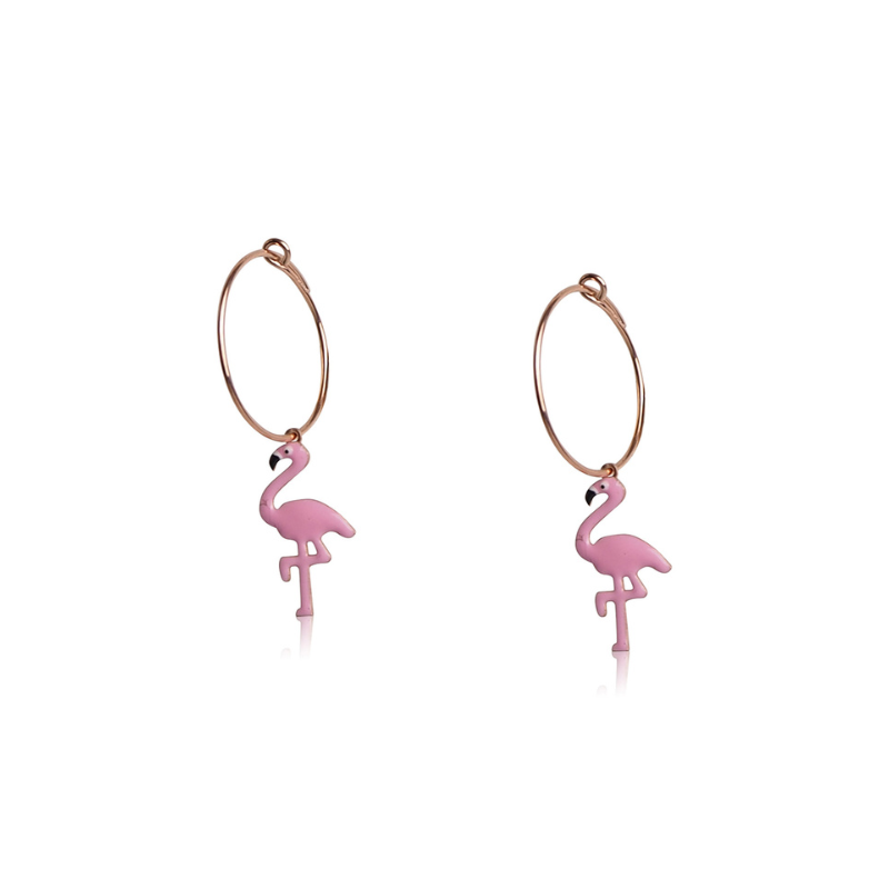 Flamingo oorbellen roze vermeil geel goud vrouw