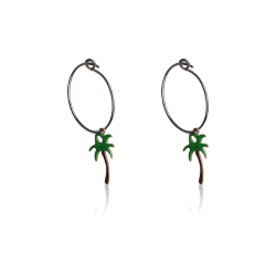 Creole earrings rhodium-plated silver palm woman