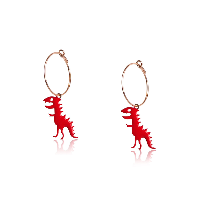 Earrings dinosaur enamel red woman yellow gold 18kt