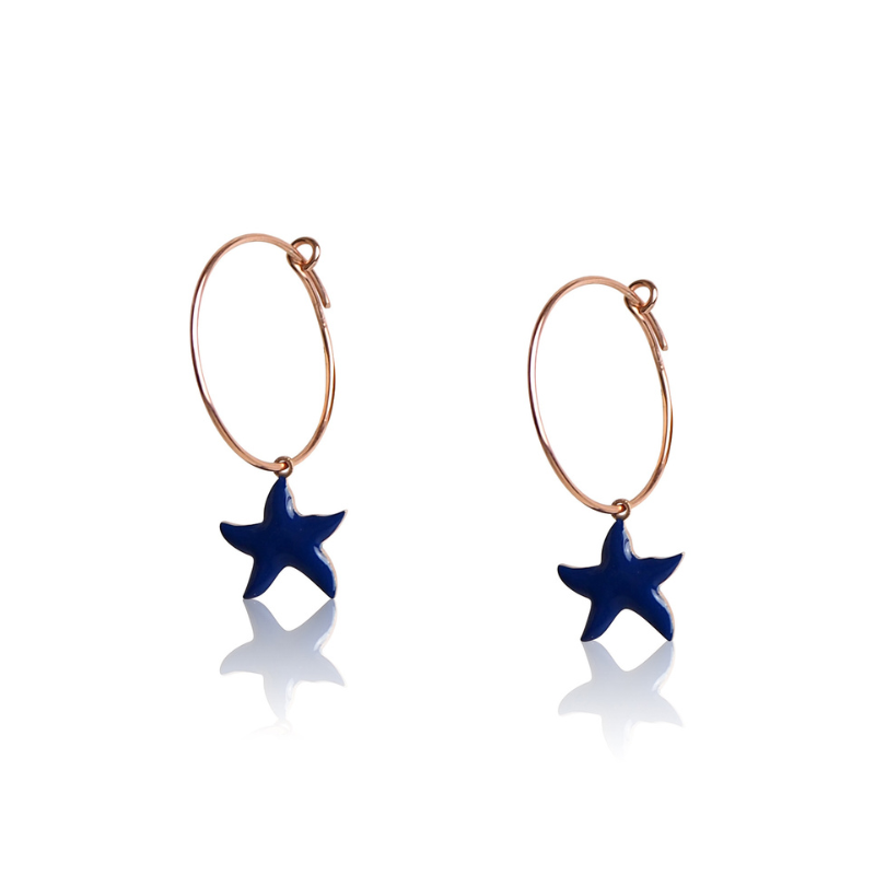 Creoles starfish navy blue solid silver 925 woman