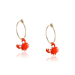 Boucles d'oreilles crabe émail orange vermeil jaune 18kt femme