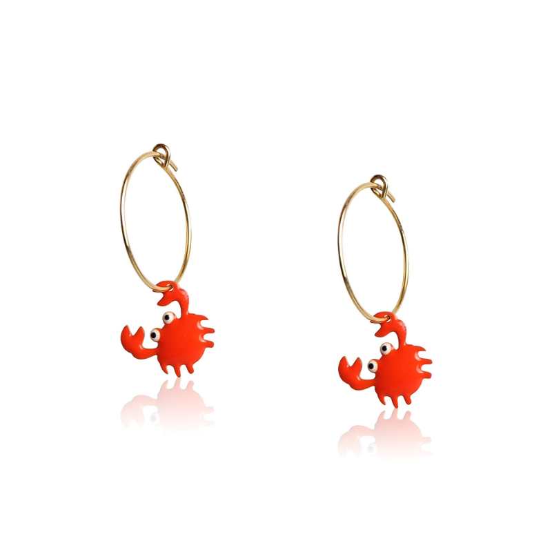 Earrings crab enamel orange vermeil yellow 18kt woman