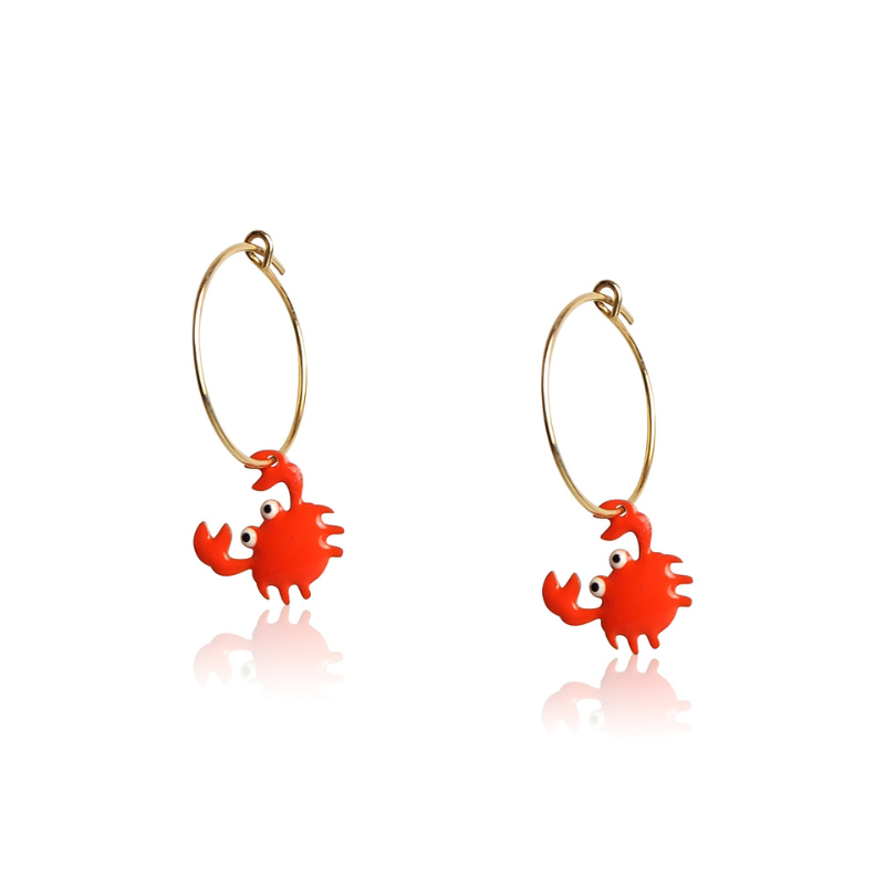 Earrings crab enamel orange vermeil yellow 18kt woman Earrings crab enamel orange vermeil yellow 18kt woman