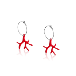 Boucles d'oreilles corail rouge créoles argent massif 925 femme