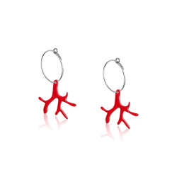 Earrings coral red creoles sterling silver 925 woman