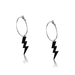 Creoles éclair enamel black rhodium-plated silver black woman