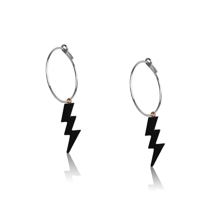 Creoles éclair enamel black rhodium-plated silver black woman Creoles éclair enamel black rhodium-plated silver black woman
