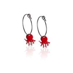 Boucles d'oreilles créoles pieuvre émail rouge femme