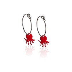 Creole earrings octopus red enamel woman