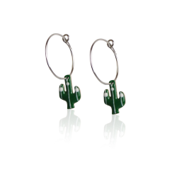 Creoolse cactus emaille groene vrouw zilver rhodium-plated zwart