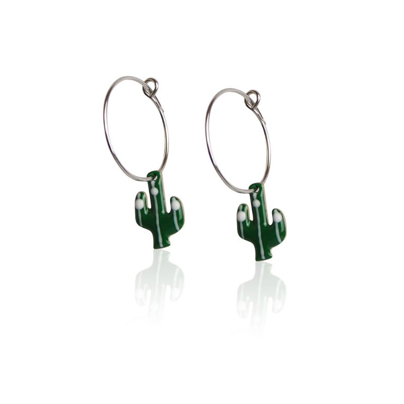 Creole cactus enamel green woman silver rhodium-plated black Creole cactus enamel green woman silver rhodium-plated black