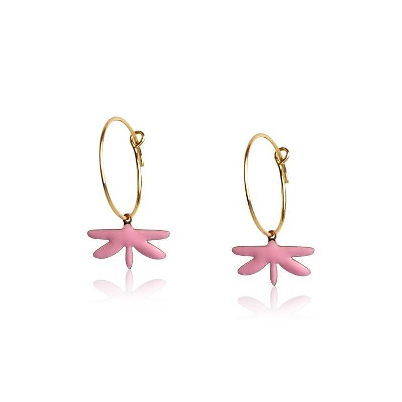 Boucles créoles libellule émail rose femme