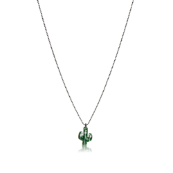 Collier cactus émail vert femme or jaune 18kt