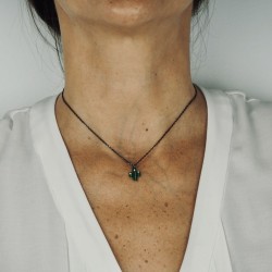 Collier cactus émail vert femme or jaune 18kt