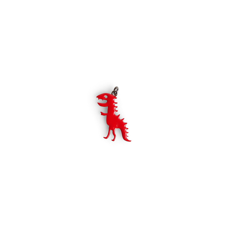 Pendant dinosaur enamel red woman solid silver