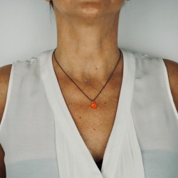 Pendant crab enamel orange woman silver sterling necklace