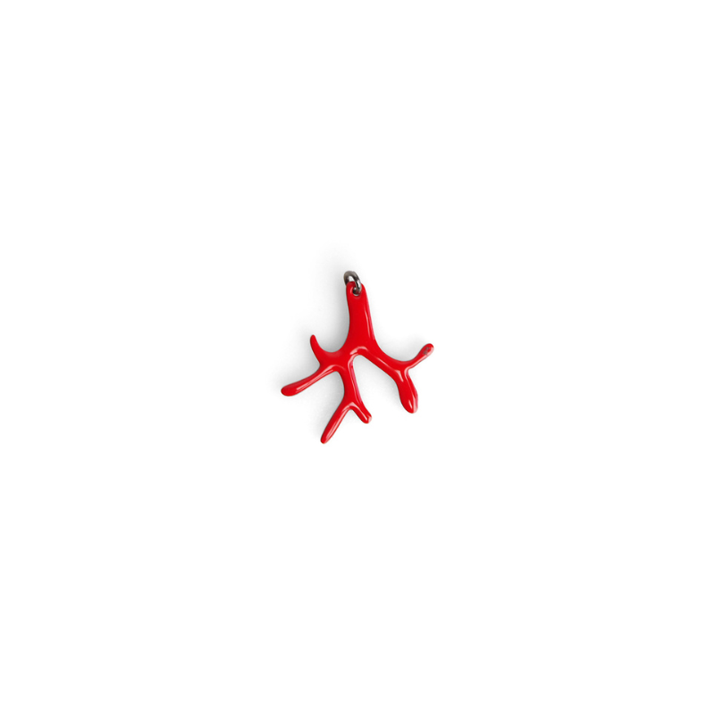 Hanger vrouw koraal rood emaille roos goud 18kt Hanger vrouw koraal rood emaille roos goud 18kt