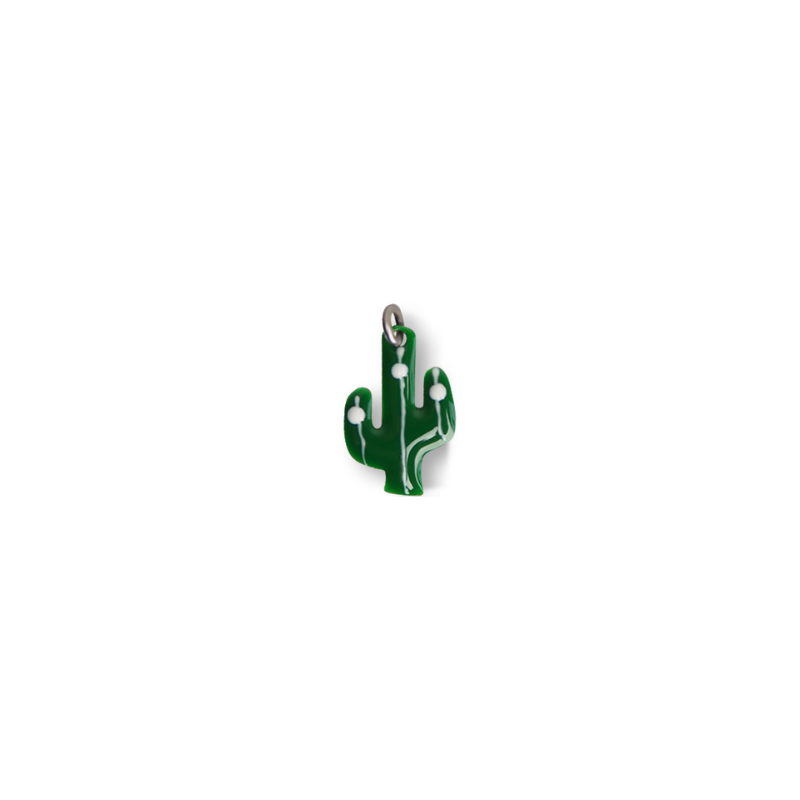 Pendentif cactus émail vert femme argent massif 925