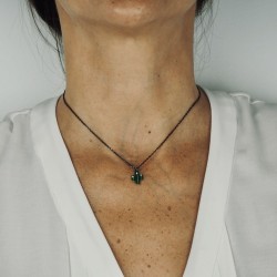 Pendant cactus enamel green woman sterling silver 925 necklace