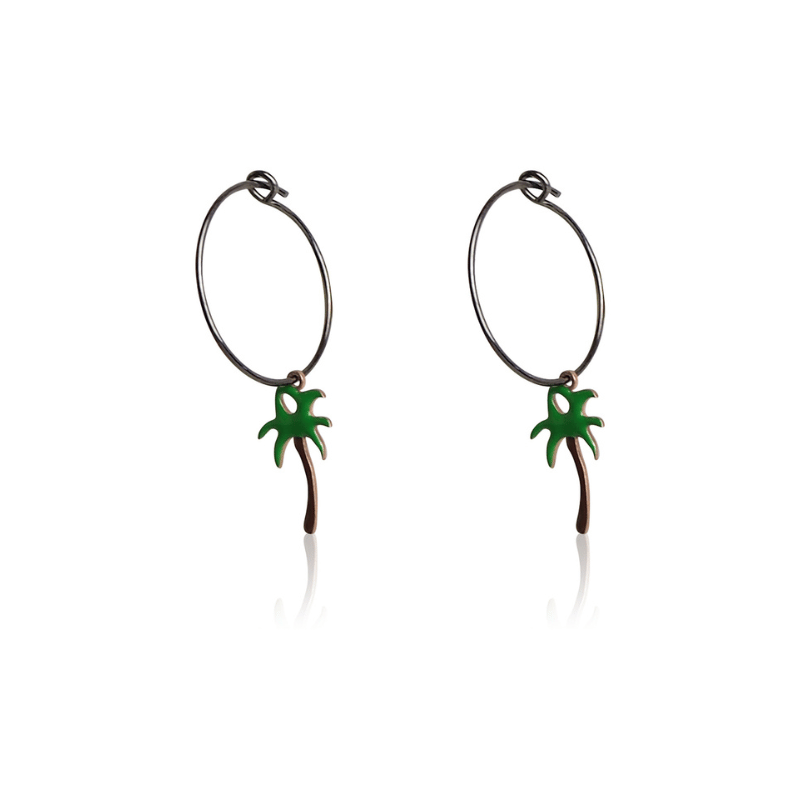Creolen jong meisje palm emaille groene roos goud 18kt Creolen jong meisje palm emaille groene roos goud 18kt